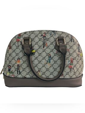 Women’s Dome Satchel Handbag Fashion Shopper Print Taupe PVC Zip Top
